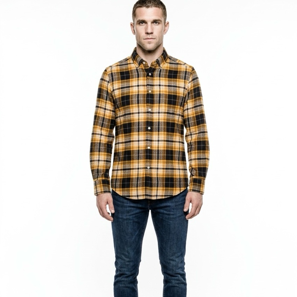 Piombo Shirt Men’s Size XXL Yellow Blue Plaid Flannel Button Down Long Sleeve